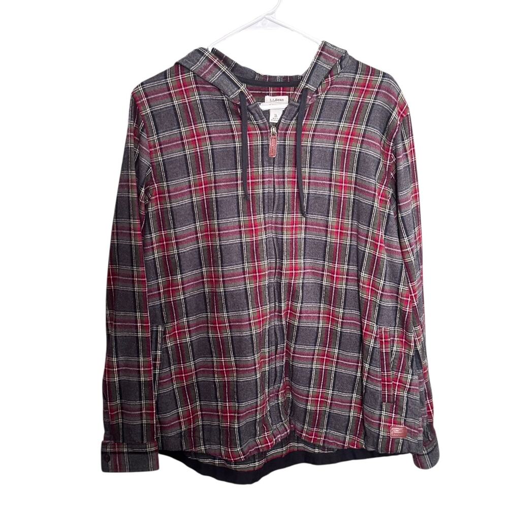 26. L.L. Bean Scotch Plaid Hooded Flannel Shirt Jacket – Size XL Relaxed Fit - Picture 2 of 5